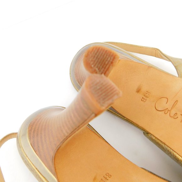 COLE HAAN Nike Air Blush Gold Leather Peep Toe Platform Sling Back Heel Pump 8.5 - Picture 9 of 10